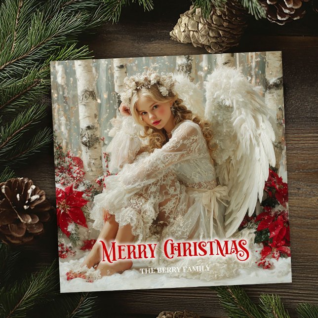 Cartes Pour Fêtes Annuelles Fairy Christmas angel red poinsettias elegant card (Fairy Christmas angel red poinsettias elegant greeting card

)