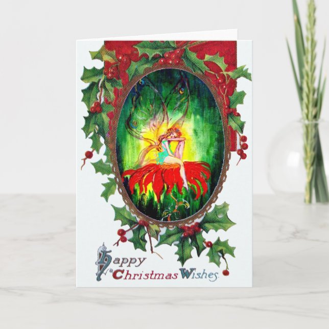 CARTES POUR FÊTES ANNUELLES FAIRY DREAMING SUR LA FLEURS ROUGE (Devant)