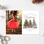 Cartes Pour Fêtes Annuelles Fairy Merry Christmas Woodland Forest Photo<br><div class="desc">Illustration d'une maison de fée à bosses d'arbres décorée pour Noël avec deux arbres,  des lampes de Noël et une lanterne. Texte dit,  "Je vous souhaite un joyeux Noël fée" Personnalisez le nom,  l'année,  et la photo.</div>