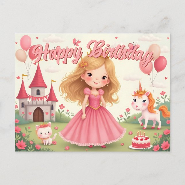 Cartes Pour Fêtes Annuelles Fairy Princess Anniversaire dans un rêve rose (Devant)