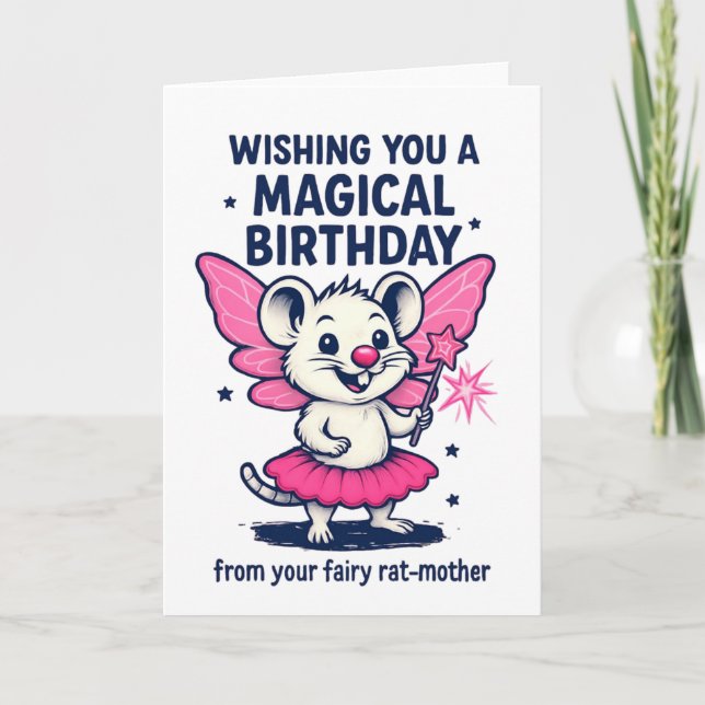 Cartes Pour Fêtes Annuelles Fairy Rat Mother Birthday Card: Funny Pink Animal  (Devant)