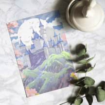 Fairytale Castle Pastel Aquarelle Paysage