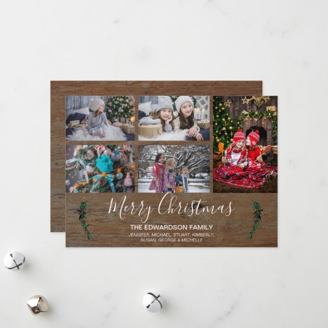 Cartes Pour Fêtes Annuelles Faites votre propre collage familial bois rustique (Devant/Arrière en situation)