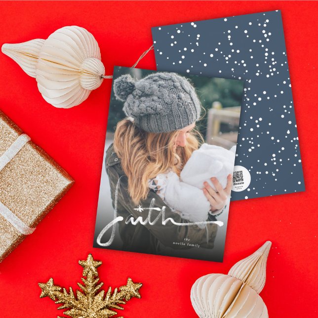 Cartes Pour Fêtes Annuelles Faith Brush Calligraphy Photo de Noël religieuse (Créateur téléchargé)