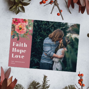 Cartes Pour Fêtes Annuelles Faith Hope Love Muted Rose Floral Photo Noël
