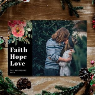 Cartes Pour Fêtes Annuelles Faith Hope Love   Noël de la photo religieuse noir