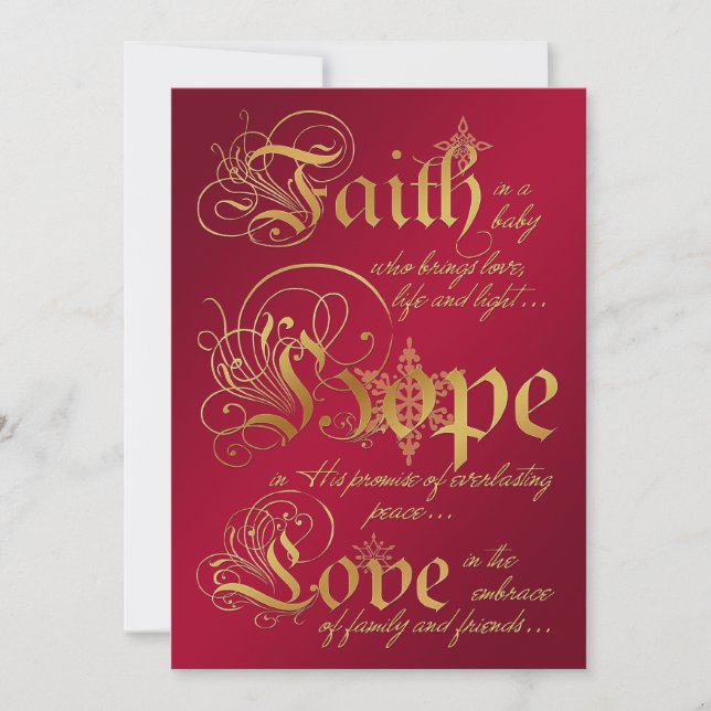 Cartes Pour Fêtes Annuelles Faith, Hope, Love Red, Gold Photo Christmas Card (Devant)