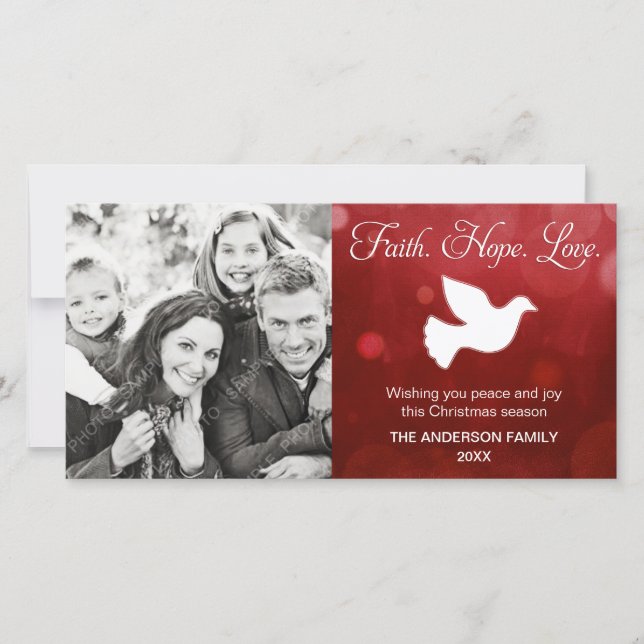 Cartes Pour Fêtes Annuelles Faith Hope Love Religieux Christmas Dove Red (Devant)