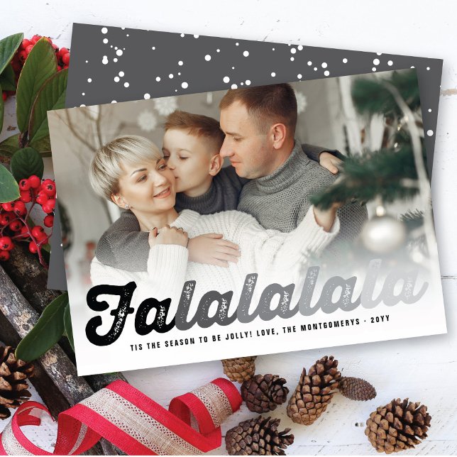Cartes Pour Fêtes Annuelles Falalala Black Ombre Script amusant Photo de Noël (Créateur téléchargé)
