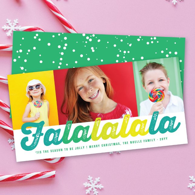 Cartes Pour Fêtes Annuelles Falalala Green Ombre Script Noël 3 Photo (Créateur téléchargé)