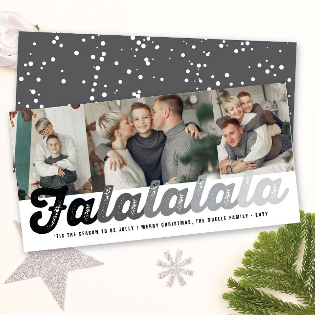 Cartes Pour Fêtes Annuelles Falalala Gris Ombre Script Amusant Noël 3 Photo (Créateur téléchargé)