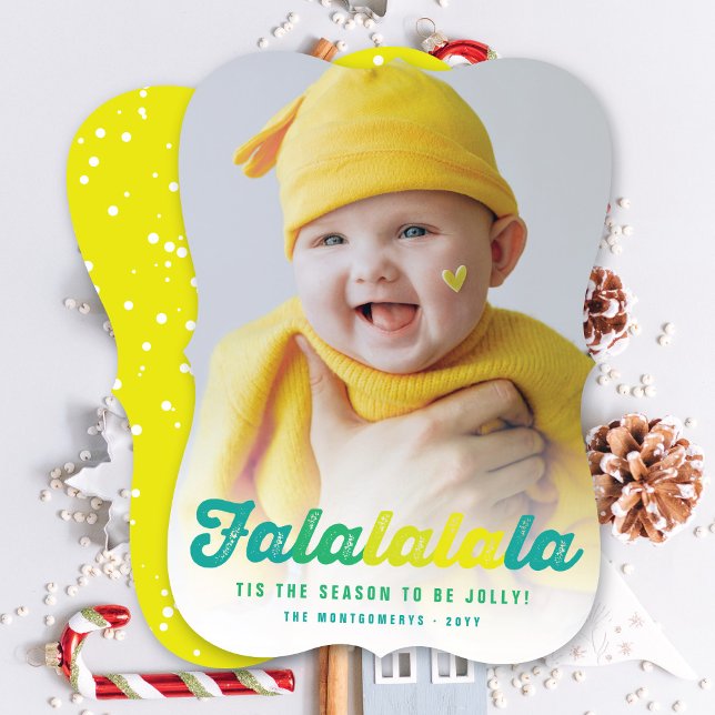 Cartes Pour Fêtes Annuelles Falalala Lime Ombre Script Fun Noël Photo (Créateur téléchargé)