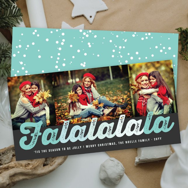 Cartes Pour Fêtes Annuelles Falalala Mint Ombre Script Amusant Noël 3 Photo (Créateur téléchargé)