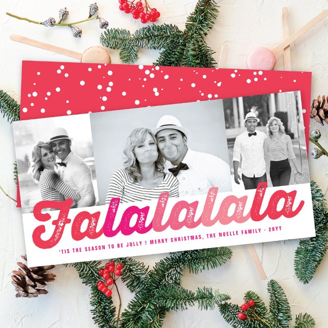 Cartes Pour Fêtes Annuelles Falalala Pink Ombre Script Amusant Noël 3 Photo (Créateur téléchargé)