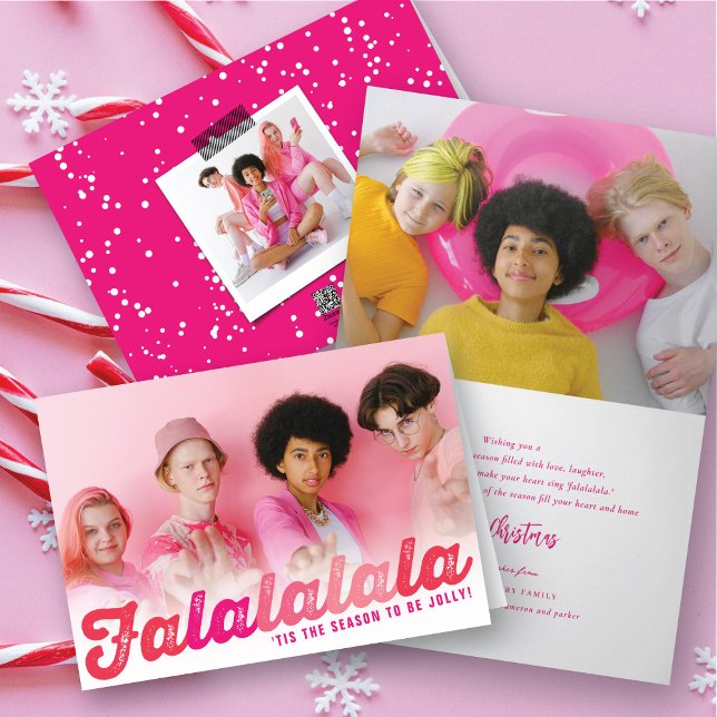 Cartes Pour Fêtes Annuelles Falalala Pink Ombre Script Amusant Photo de Noël (Créateur téléchargé)