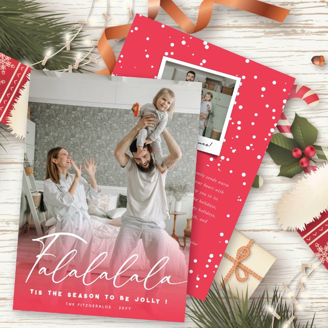 Cartes Pour Fêtes Annuelles Falalalala Fun Script rose Noël moderne Photo (Créateur téléchargé)
