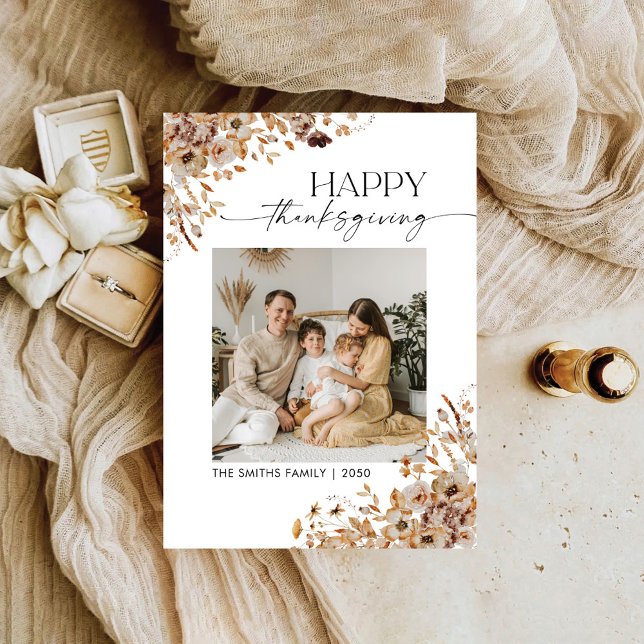 Cartes Pour Fêtes Annuelles Fall Leaves Thanksgiving Flat Holiday Card (Créateur téléchargé)