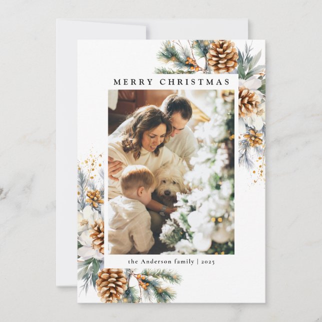 Cartes Pour Fêtes Annuelles Famille 1 Photo Pine Botanique Arbre Noir Noël (Devant)