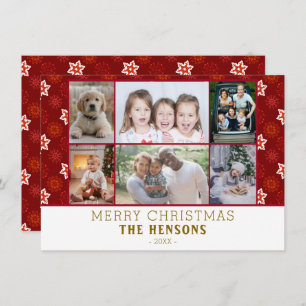 Cartes Pour Fêtes Annuelles Famille 6 Photo Collage Red Snowflakes Noël