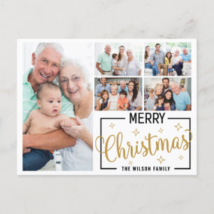 Cartes Pour Fêtes Annuelles Famille 7 Collage de photos Or Blanc Joyeux Noël