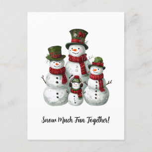 Cartes Pour Fêtes Annuelles Famille adorable de Snowman en Casquettes et échar