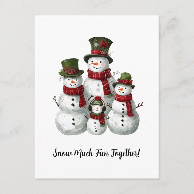 Cartes Pour Fêtes Annuelles Famille adorable de Snowman en Casquettes et échar (Devant)