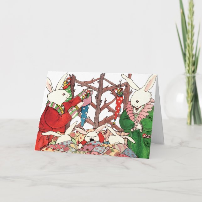 Cartes Pour Fêtes Annuelles Famille Bunny de Noël (Devant)
