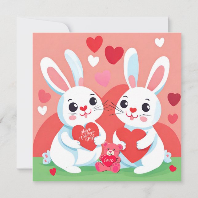 Cartes Pour Fêtes Annuelles Famille Bunny Heureuse Sainte-Valentin (Devant)