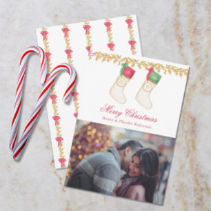 Cartes Pour Fêtes Annuelles Famille de 2 - Chaussettes de monogramme d'aquarel