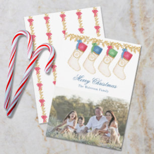 Cartes Pour Fêtes Annuelles Famille de 4 - Chaussettes de Noël à monogramme aq
