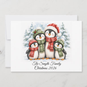 Cartes Pour Fêtes Annuelles Famille de 4 manchots mignons pour Noël personnali