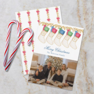 Cartes Pour Fêtes Annuelles Famille de 5 - Chaussettes à monogramme aquarelle