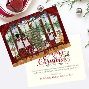 Cartes Pour Fêtes Annuelles Famille de 5 Jumeaux & Garçon, Matin de Noël en ca