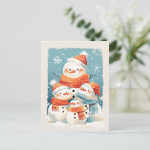 Cartes Pour Fêtes Annuelles Famille de bonhomme de neige dans un hiver cosy