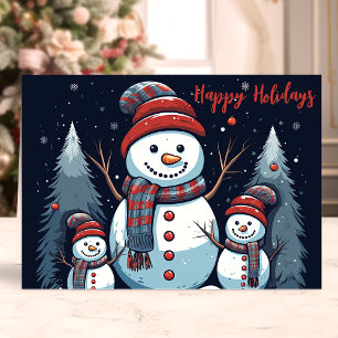 Cartes Pour Fêtes Annuelles Famille de bonhomme de neige Joyeuses Fêtes Hiver