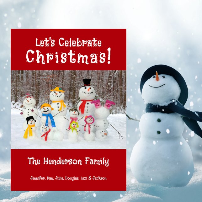 Cartes Pour Fêtes Annuelles Famille de bonhomme de neige mignonne Noël Ajouter (Cute Snowman Family Christmas Add Names Holiday Card)