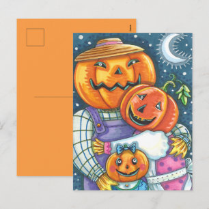 CARTES POUR FÊTES ANNUELLES FAMILLE DE CITROUILLES JOYEUSE, COLORÉE ET MIGNONN