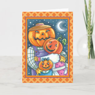 CARTES POUR FÊTES ANNUELLES FAMILLE DE CITROUILLES JOYEUSE, COLORÉE ET MIGNONN