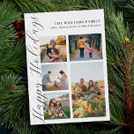 Cartes Pour Fêtes Annuelles Famille de collage de photo de script minimaliste<br><div class="desc">Créez votre propre carte de vacances de collage de photo de famille. Célébrez la saison des fêtes avec des cartes de Noël personnalisées avec vos photos de famille préférées.</div>