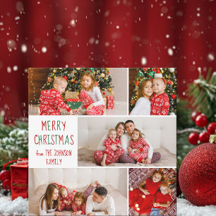 Cartes Pour Fêtes Annuelles Famille de Fête 5 Photo Rouge Vert Joyeux Noël
