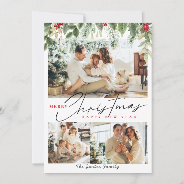 Cartes Pour Fêtes Annuelles Famille de Noël 3 collage Photo baie d'hiver (Devant)