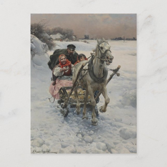 Cartes Pour Fêtes Annuelles Famille de Noël chez un cheval Sleigh (Devant)