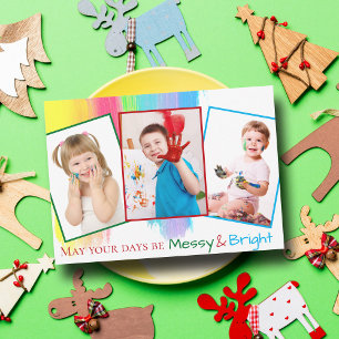 Cartes Pour Fêtes Annuelles Famille de Noël colorée Photo mignonne Messy Brigh