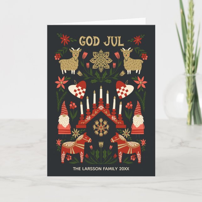 Cartes Pour Fêtes Annuelles Famille de Noël de Dieu Jul Scandi (Devant)