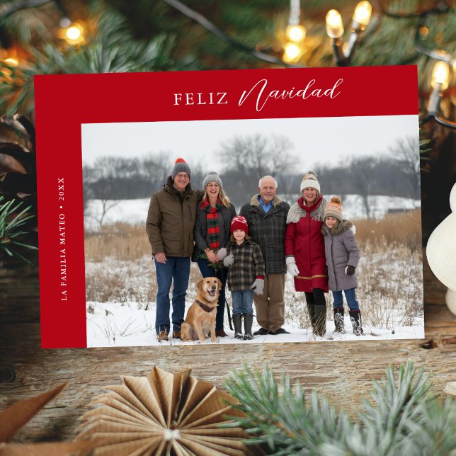 Cartes Pour Fêtes Annuelles Famille de Noël Photo Feliz Navidad Red (Créateur téléchargé)
