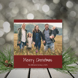 Cartes Pour Fêtes Annuelles Famille de Noël Photo Typographie simple Rouge