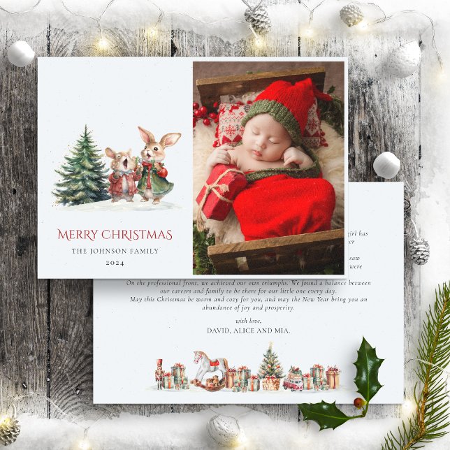 Cartes Pour Fêtes Annuelles Famille de Noël Rapport annuel Cute lapines amusan (Créateur téléchargé)