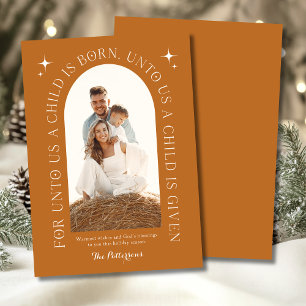 Cartes Pour Fêtes Annuelles Famille de Noël Religieux Photo Minimaliste Orange