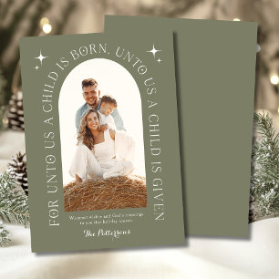 Cartes Pour Fêtes Annuelles Famille de Noël Religieux Photo Minimaliste Vert
