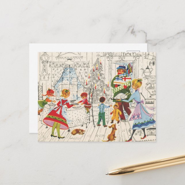 Cartes Pour Fêtes Annuelles Famille de Noël rétro (Devant/Arrière en situation)